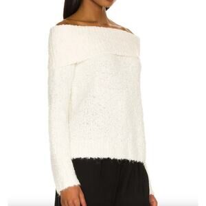 Cinq a Sept Leya Off-The-Shoulder Fuzzy Knit Sweater Wool Alpaca Blend Size S